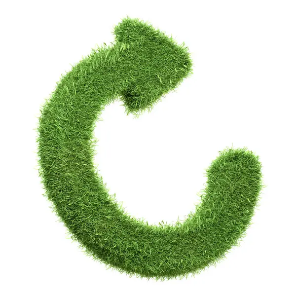 緑の草から作られた円形の矢は リサイクル 環境に優しいプロセスを象徴し 自然の循環を白で隔離しました 3Dレンダリングイラスト — ストック写真