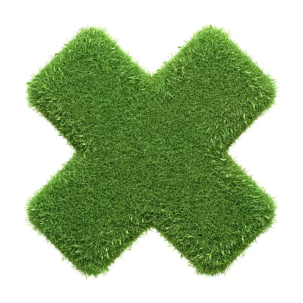 Beyaz Zemin Üzerinde Izole Edilmiş Yeşil Çimen Desenli Çarpma Işareti — Stok fotoğraf