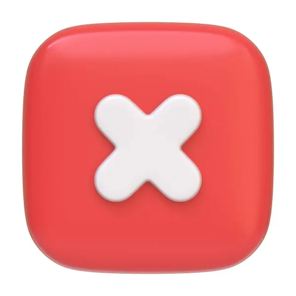 Czerwony Przycisk Kwadratowy Białym Krzyżykiem Odizolowanym Białym Tle Zazwyczaj Reprezentujący — Zdjęcie stockowe