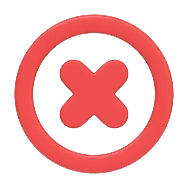Czerwony Okrągły Przycisk Krzyżykiem Środku Odizolowany Białym Tle Powszechnie Używany — Zdjęcie stockowe
