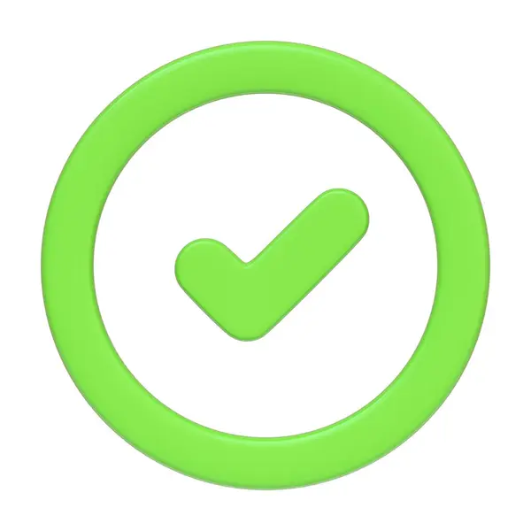 Zielony Okrągły Przycisk Wyśrodkowanym Znakiem Kontrolnym Odizolowanym Białym Tle Symbolizującym — Zdjęcie stockowe