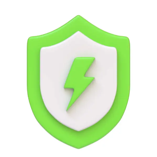 Protective Green Shield Featuring Lightning Bolt Symbolizing Energy Electrical Protection — Stock Photo, Image