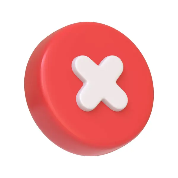 Detailní Záběr Lesklé Červené Tlačítko Nápadným Bílým Křížem Symbolizující Chybu — Stock fotografie