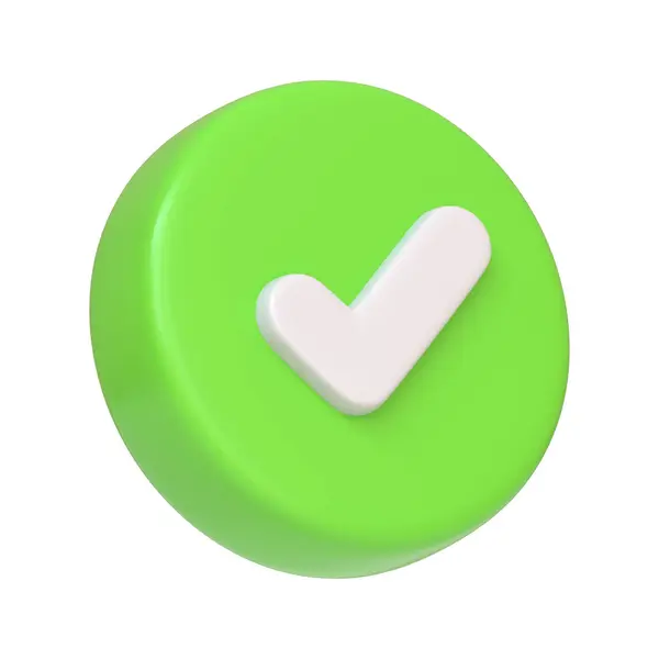 Wibrujący Zielony Przycisk Wyświetlający Biały Znak Kontrolny Odizolowany Białym Tle — Zdjęcie stockowe