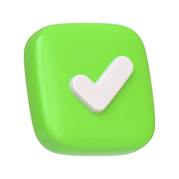 Square Green Button White Tick Isolated White Background Commonly Used — Stock Photo, Image