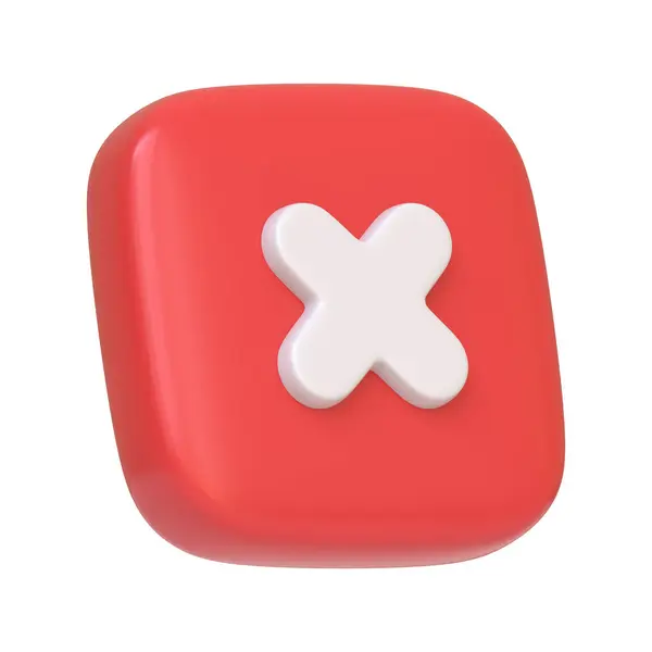 Czerwony Przycisk Kwadratowy Białym Krzyżykiem Odizolowanym Białym Tle Zazwyczaj Reprezentujący — Zdjęcie stockowe