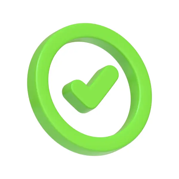 Grüner Runder Knopf Mit Einem Zentrierten Häkchen Auf Weißem Hintergrund — Stockfoto