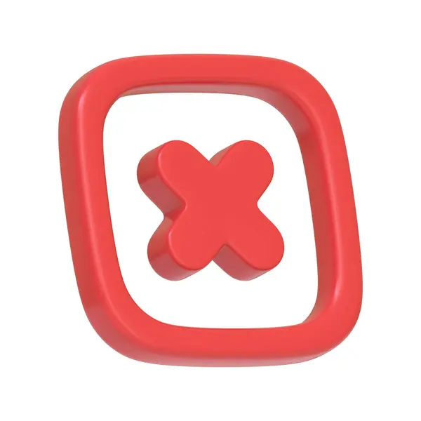 Czerwony Zaokrąglony Przycisk Kwadratowy Pogrubionym Krzyżykiem Odizolowanym Białym Tle Często — Zdjęcie stockowe