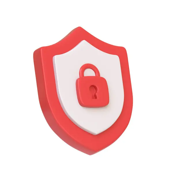Czerwona Tarcza Ikoną Zamka Środku Przedstawiająca Cyberbezpieczeństwo Ochronę Odizolowana Białym — Zdjęcie stockowe