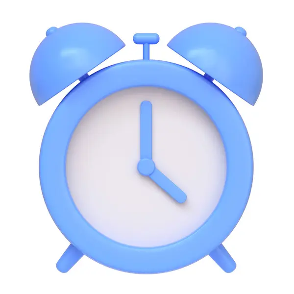 Clásico Reloj Despertador Azul Aislado Sobre Fondo Blanco Que Representa — Foto de Stock