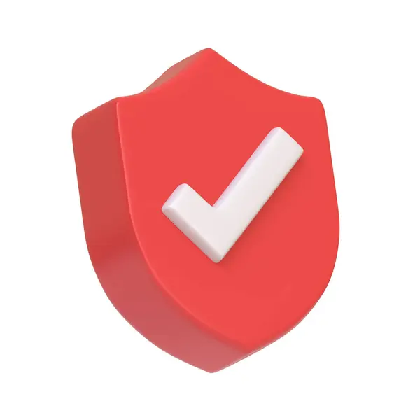 Red Shield Bold Check Mark Symbolizing Safety Security Confirmed Verification — Stock Photo, Image