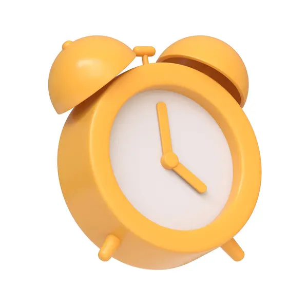 Clásico Reloj Despertador Amarillo Aislado Sobre Fondo Blanco Que Representa — Foto de Stock