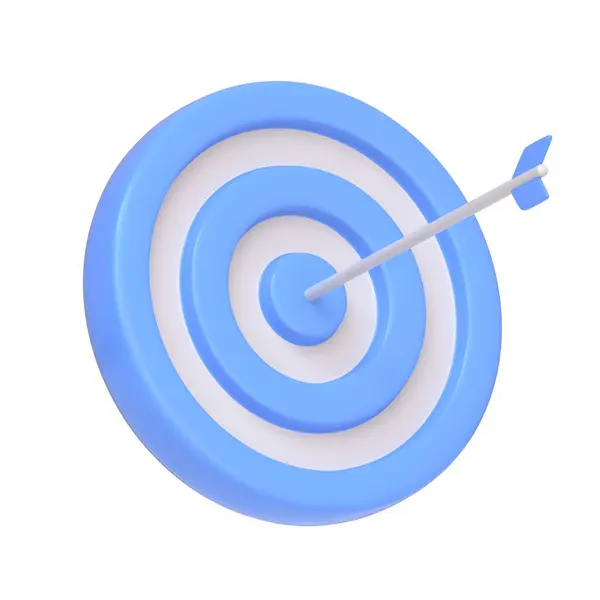 ブルーとホワイトのターゲットは ブルズアイに矢を当て 目標達成を象徴し 白い背景で孤立した成功を示しています アイコン サイン シンボル サイドビュー 3Dレンダリング — ストック写真