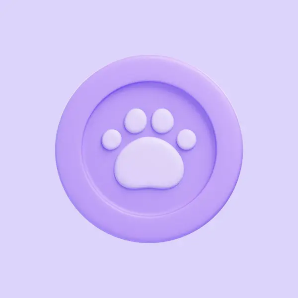 Purple Coin Cat Dog Paw Isolated Purple Background Icon Sign — Stock Photo, Image