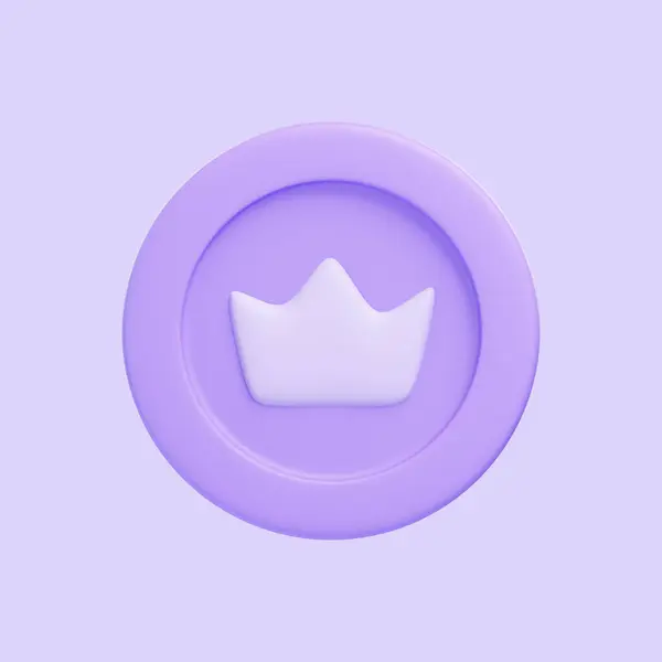 有紫色背景的皇冠的硬币 3D图标 符号和符号 卡通简约的风格 前面的景色3D渲染说明 — 图库照片