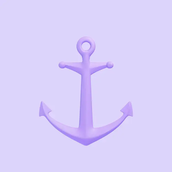 A minimalist design featuring a single lavender-colored anchor centered against a plain purple background. Icon, sign and symbol. Front view. 3D Render illustration