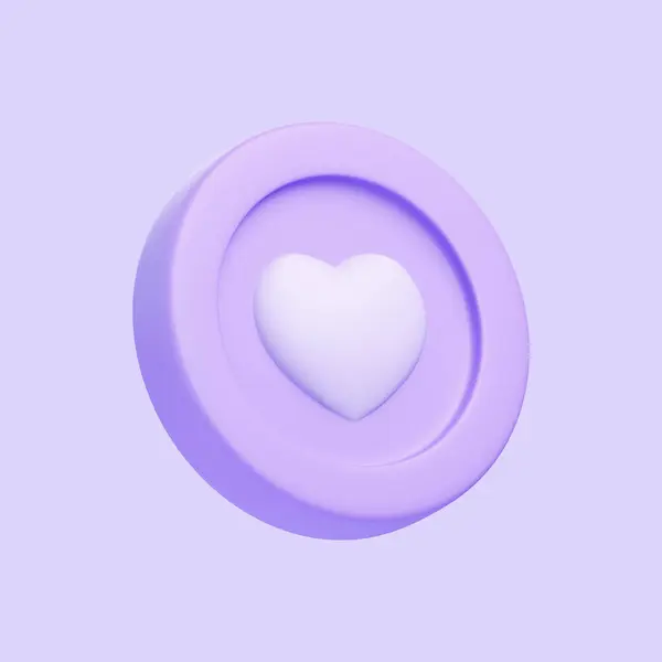 Münze Mit Herz Auf Violettem Hintergrund Symbol Zeichen Und Symbol — Stockfoto