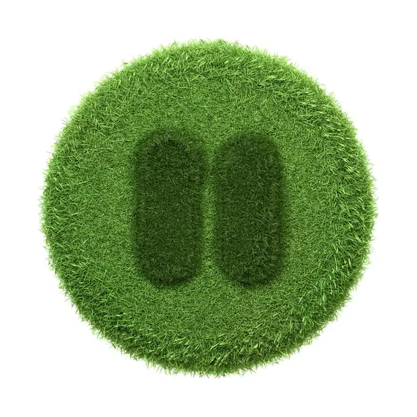 Stop Button Icon Depicted Textured Green Grass Surface Isolated White — Stock Photo, Image