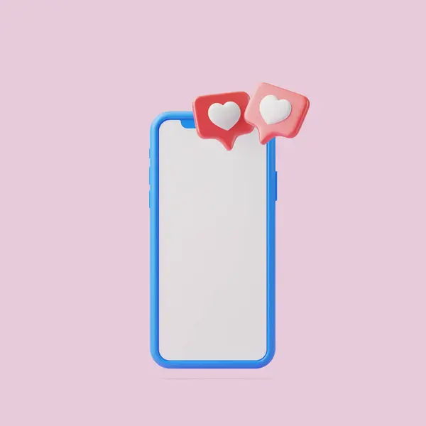 Smartphone Com Ícones Notificações Cardíacas Fundo Rosa Retratando Gostos Mídia — Fotografia de Stock