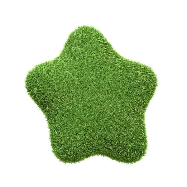 Star Shaped Icon Made Entirely Green Grass Isolated White Background — Stock Photo, Image