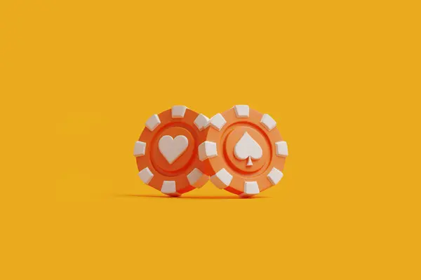 Deux Jetons Casino Orange Avec Des Symboles Costume Coeur Bêche — Photo