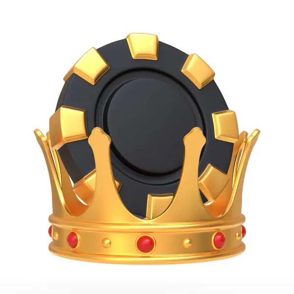 Majestic Golden Crown Adorned Red Gems Rests Black Casino Poker — Stock Photo, Image