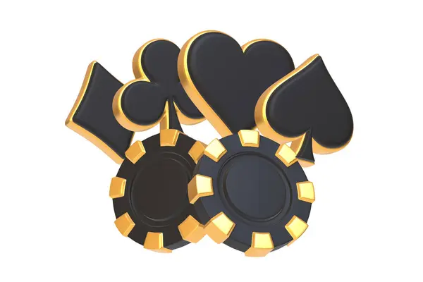 Negro Oro Casino Chips Con Corazón Pala Símbolos Concepto Juego —  Fotos de Stock