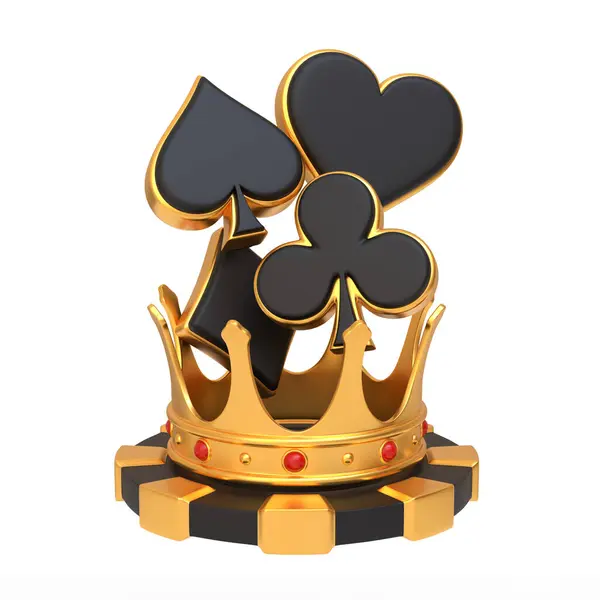 Golden Crown Atop Suit Symbols Spade Club Heart Emerging Casino — Stock Photo, Image