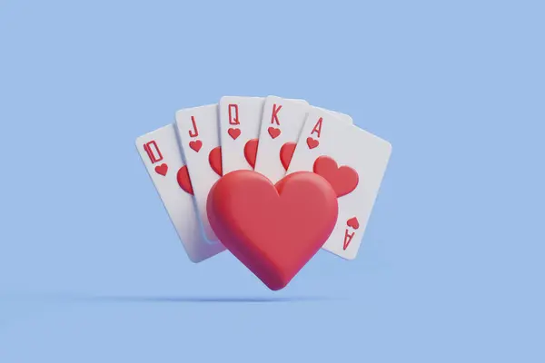 Charming Display Royal Flush Hearts Crowned Heart Icon Stands Out — Stock Photo, Image