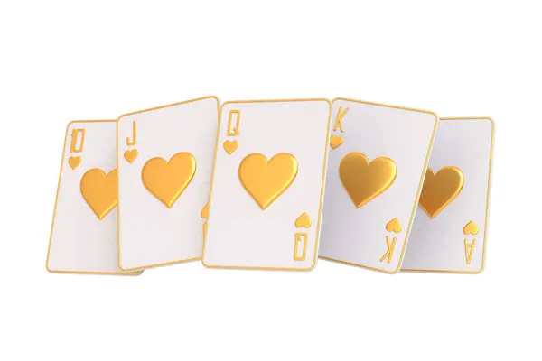 Royal Flush Hearts Each Card Edged Detailed Luxurious Gold Radiates — Stock Photo, Image
