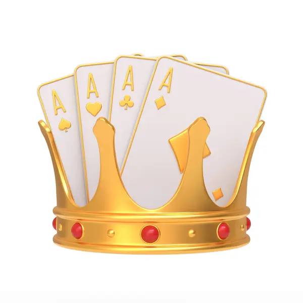 Čtyři Esa Symbolizující Nejlepší Pokeru Jsou Uhnízděné Majestátní Zlaté Koruně — Stock fotografie
