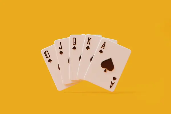 Royal Flush Mão Poker Mais Alta Contra Cenário Amarelo Vibrante Imagens De Bancos De Imagens Sem Royalties