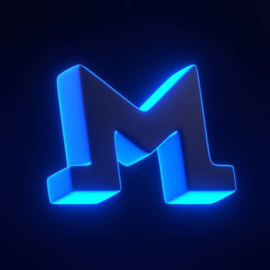 Siyah arka planda parlak fütüristik mavi ışıkları olan Monero sembolü. 3 boyutlu simge, imza ve sembol. Çizgi film tarzı asgari. 3 Boyutlu resimleme