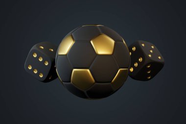 Zarlarla uyumlu siyah ve altın futbol topu, spor ve oyun temalarının bir karışımını temsil ediyor. 3 Boyutlu resimleme