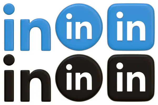 stock image Multiple LinkedIn logos displayed in different styles and colors, showcasing diverse design variations for the social media platform. 3D render illustration