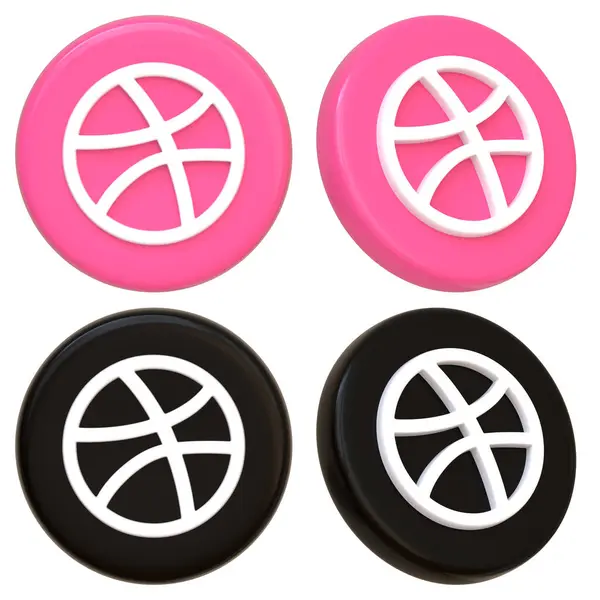 stock image A set of Dribbble icons in pink and black color schemes, featuring various styles, isolated on a white background. 3D render illustration