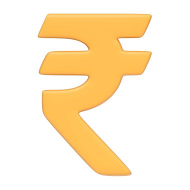 Hindistan 'da finans, ekonomi ve parasal kavramları temsil eden Hint para birimi sembolü. 3 boyutlu simge, imza ve sembol. Ön manzara. 3 Boyutlu resimleme