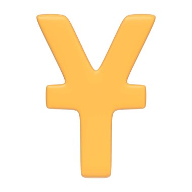 Japon veya Çin para birimini temsil eden sarı yen para birimi sembolü beyaz arka planda izole edilmiştir. 3 boyutlu simge, imza ve sembol. Ön manzara. 3 Boyutlu resimleme