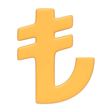 Türk Lira para birimi sembolü, mali ve iş kavramları için beyaz arka planda izole edilmiş. 3 boyutlu simge, imza ve sembol. Ön manzara. 3 Boyutlu resimleme