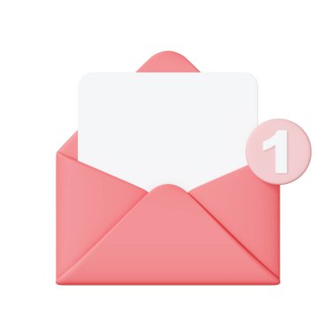 İçinde boş bir kart bulunan kırmızı zarfı aç, yanında yeni bir ileti gösteren bir bildirim simgesi olsun. 3 Boyutlu resimleme