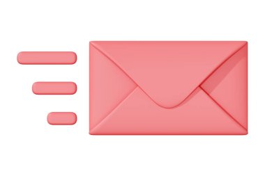 Hızlı mesaj ikonu olan pembe bir zarf, hızlı iletişimi ya da e-posta iletimini simgeliyor. 3 Boyutlu resimleme