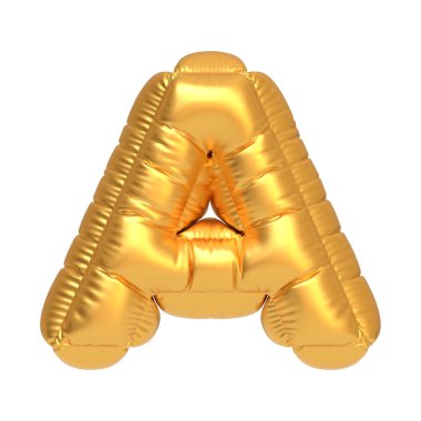 A harfi şeklinde parlak altın bir balon. Beyaz bir arka planda izole edilmiş. Kutlamalar için ideal. 3 Boyutlu resimleme