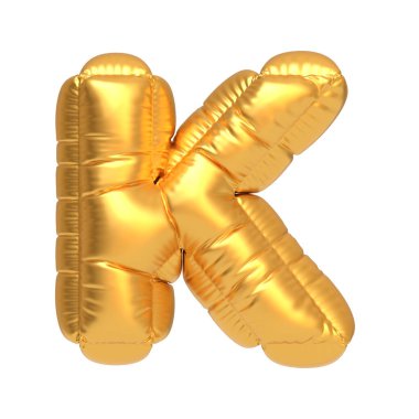 K harfi şeklinde altın bir balon, beyaz bir arka planda, kutlamalar, partiler ve dekoratif gösteriler için mükemmel. 3 Boyutlu resimleme