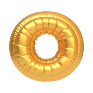 O harfi şeklinde altın folyo balonu, beyaz arka planda izole edilmiş, etkinlikler, partiler ve dekorasyonlar için mükemmel. 3 Boyutlu resimleme
