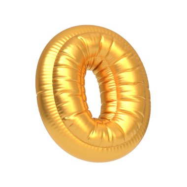 Beyaz arka planda sıfır sayısı şeklinde altın bir balon, kutlamalar, yıldönümleri veya sayısal gösterimler için mükemmel. 3 Boyutlu resimleme