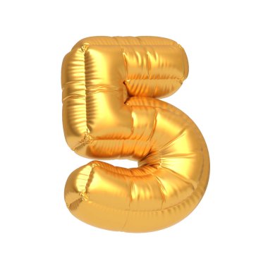 Beş numara şeklinde parlak altın bir balon, kilometre taşlarını, doğum günlerini ya da yıldönümlerini kutlamak için mükemmel. 3 Boyutlu resimleme