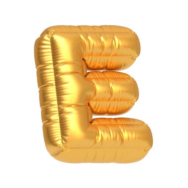 E harfi şeklinde altın bir balon beyaz bir arkaplanda izole edilmiş, parti ya da kutlama teması için mükemmel. 3 Boyutlu resimleme