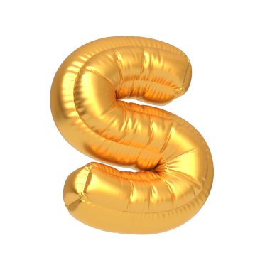 Beyaz arka planda S harfi şeklinde altın folyo balon partiler, etkinlikler ve şenlik dekorları için mükemmel. 3 Boyutlu resimleme