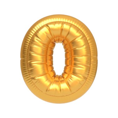 Beyaz arka planda sıfır sayısı şeklinde altın bir balon, kutlamalar, yıldönümleri veya sayısal gösterimler için mükemmel. 3 Boyutlu resimleme