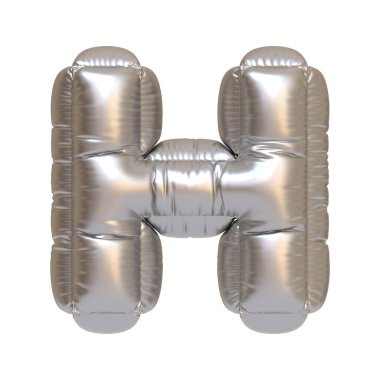 H harfi şeklinde gümüş bir balon, beyaz bir arka planda izole edilmiş, şenlikli dekorasyon ve olaylar için mükemmel. 3 Boyutlu resimleme